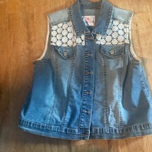 Justice denim vest with lace details